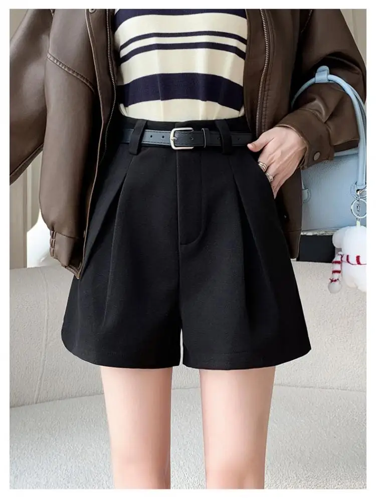 New Women Woolen High Waisted Shorts Autumn Winter Korean Chic High Street Versatile Women's Outerwear Trousers Wide Leg Pants