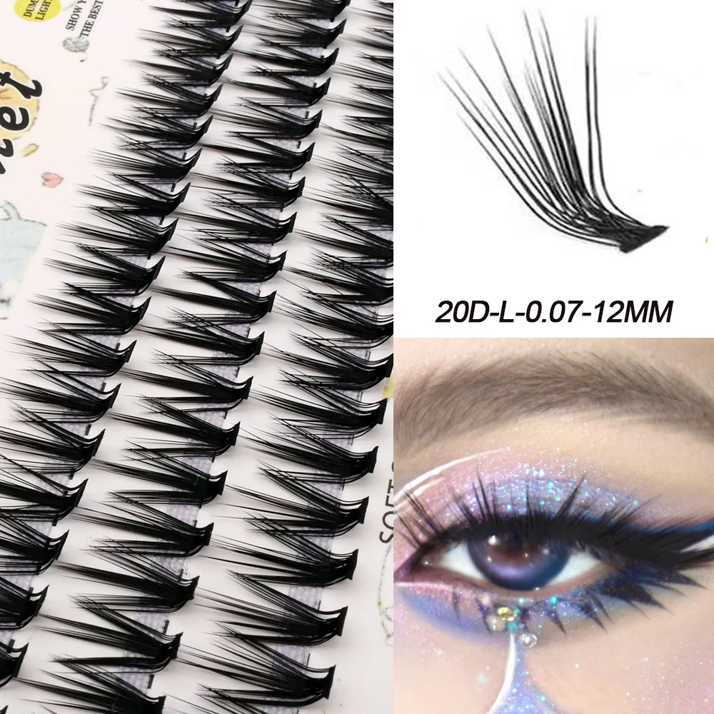 New 20D L-type Cluster Eyelash Extension 3D Natural Russian Individual Eyelashes bunches 1box/60 Bundle Makeup Tool Lashes Cilia