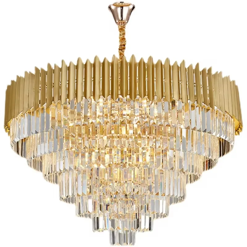 Imagem -06 - Luxo Led Crystal Pendant Lights Modern Round Golden Teto Chandeliers Lamp Lustre para Decoração da Sala Nova Casa 2023