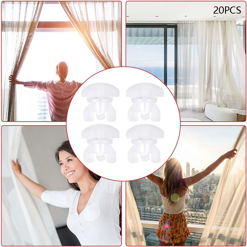Set Of 20Pcs White Plastic Curtain Track Stoppers Easy Installation Drapery Rails Sliding Gliders Curtain Fasteners