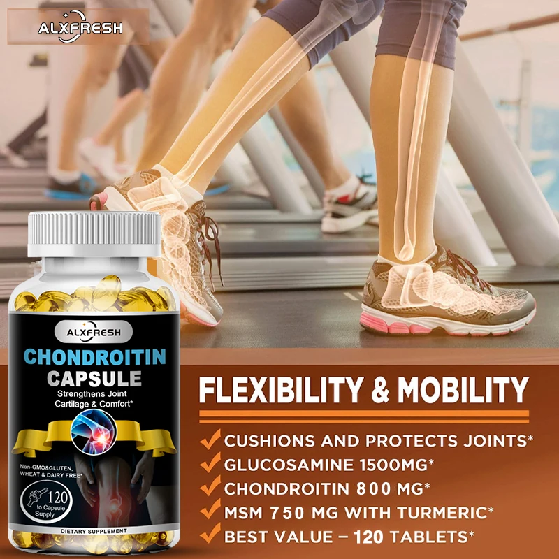 Alxfresh Glucosamine Chondroitin with Turmeric for Bone, Calcium Absorption, Immune System Support - Non-GMO Vegan Supplement