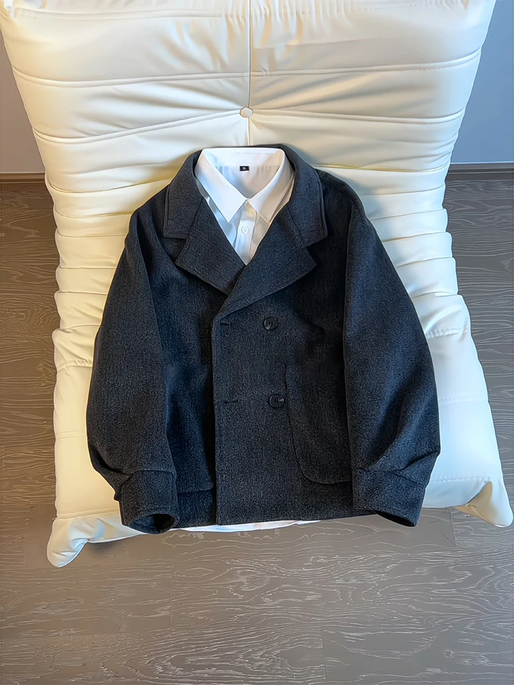 

American Sle ort Thiened Men's Woolen Coat Autumn Winter Trendy High-End Korean Sle Windbreaker Outerwear