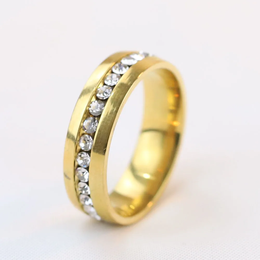 High Quality Stainless Steel One Row Crystal fashion Colorful Ring For Women Wedding Jewelry Finger Ring