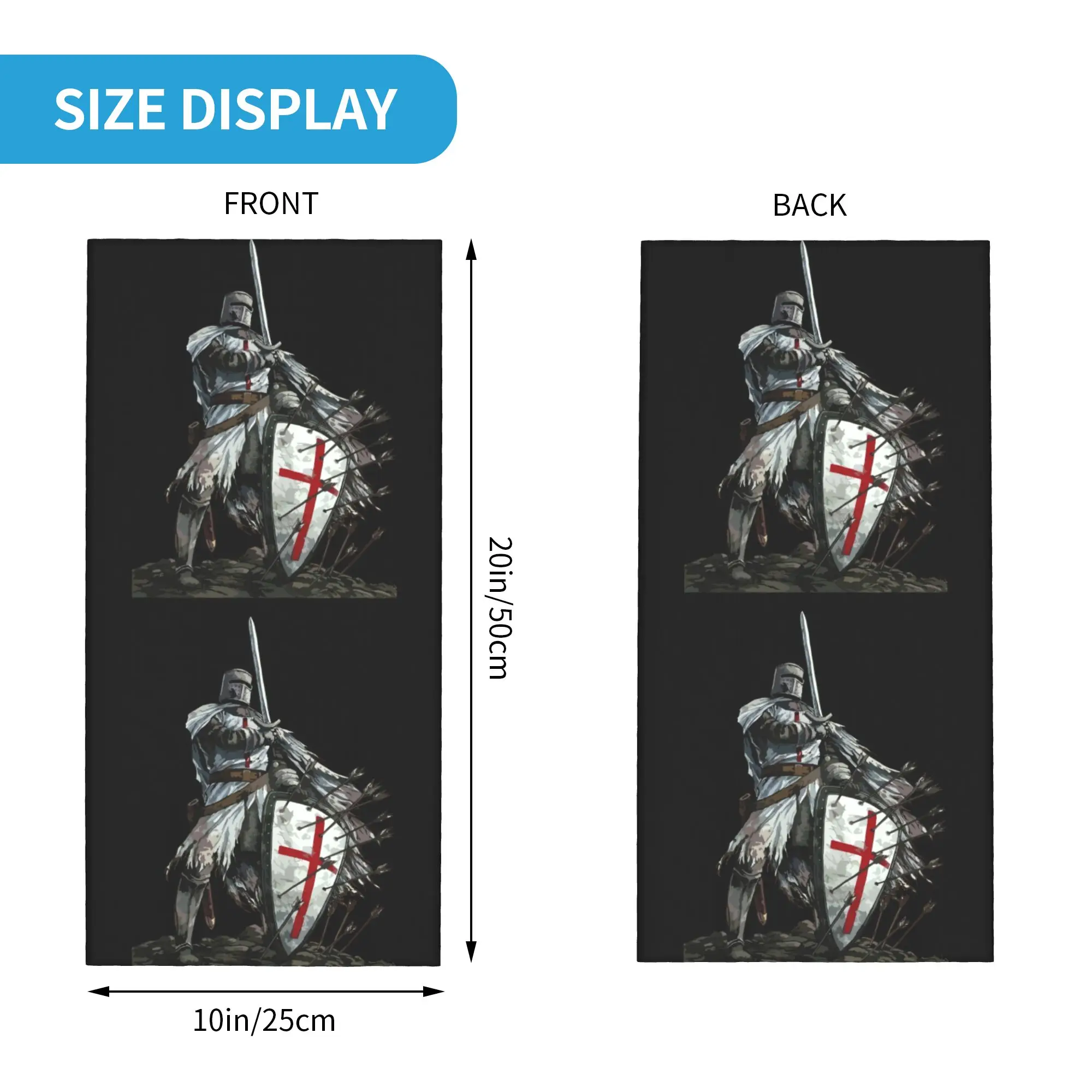 Knights Templar Warrior Bandana Neck Gaiter Windproof Face Scarf Cover Medieval Templar Shield Cross Headwear Tube Balaclava
