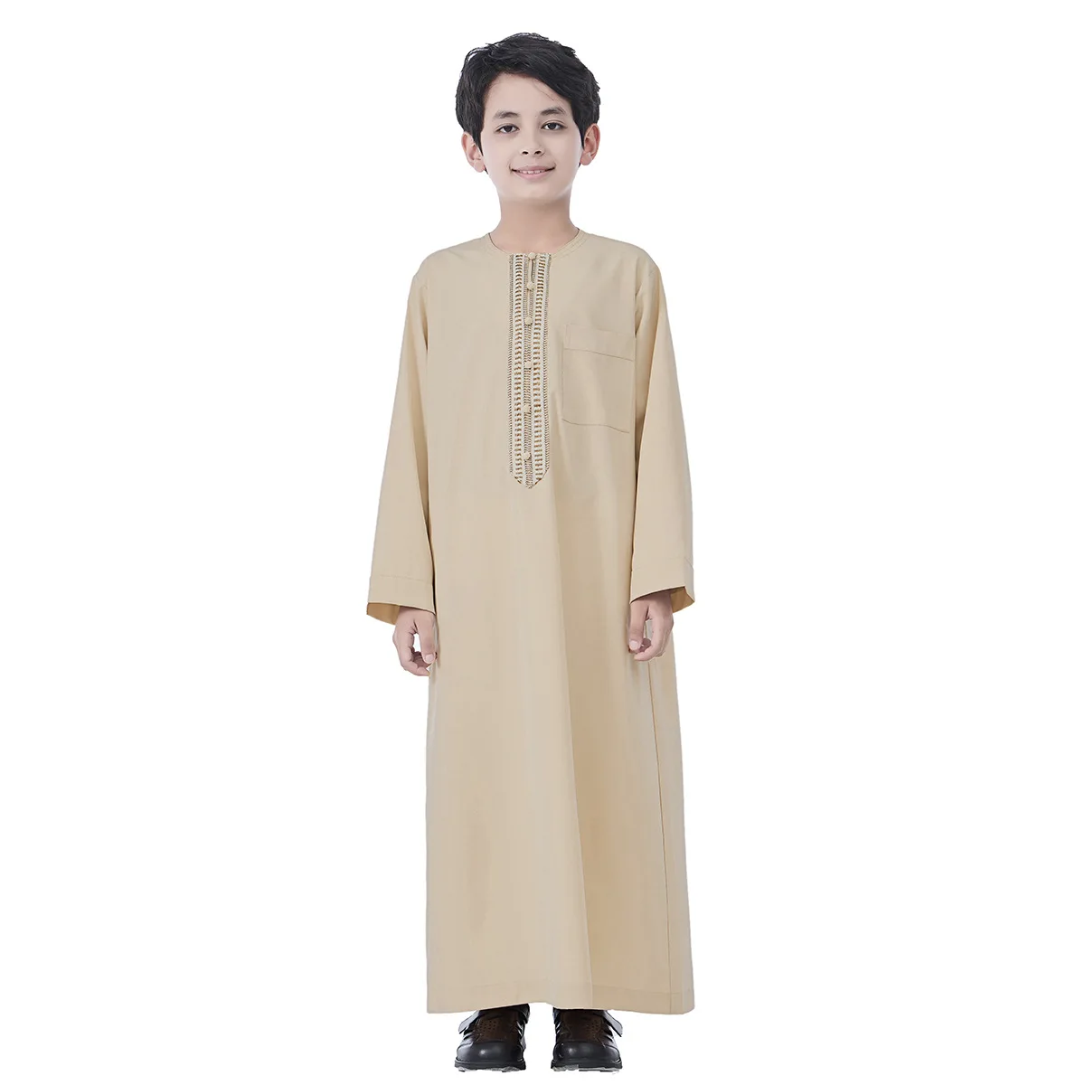 Ramadan Musulmano Bambini Ragazzi Jubba Thobe Button Abaya Arabo Medio Oriente Adolescente Abiti a maniche lunghe Ramadan Daffah Abbigliamento islamico
