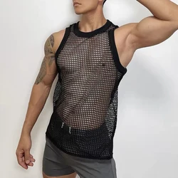 Mens Sexy Hollow See-Through Fishnet Vest Genderless 2024 New Fashion Nightclub Personality Temperament Home Tank Top Unisex