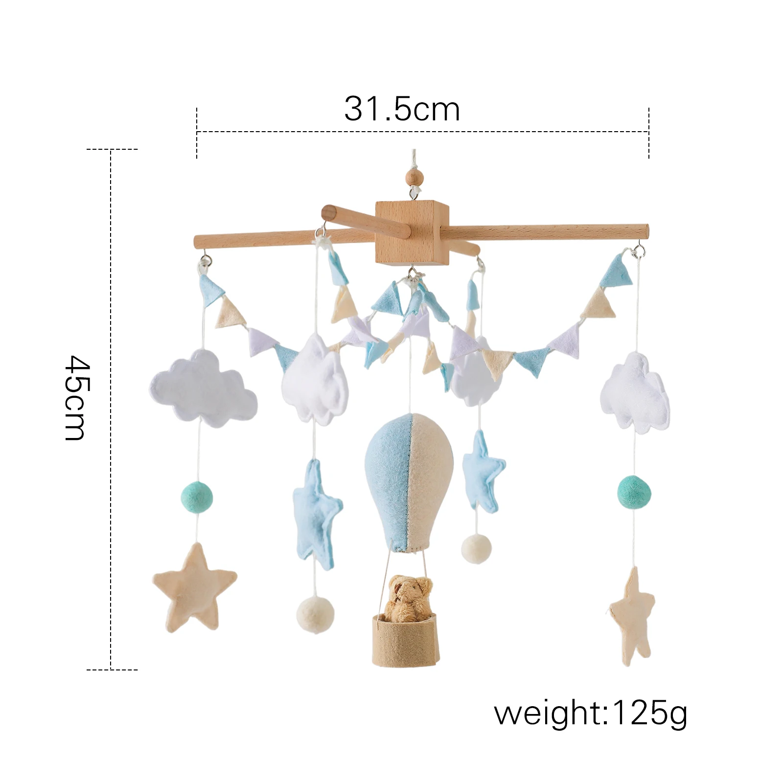 Baby Crib Mobile Bed Bell Soft Felt Hot Air Balloon Wind Chime Pendant Bed Bell Wooden Newborn Comfort Bed Bell Toys Baby Gift