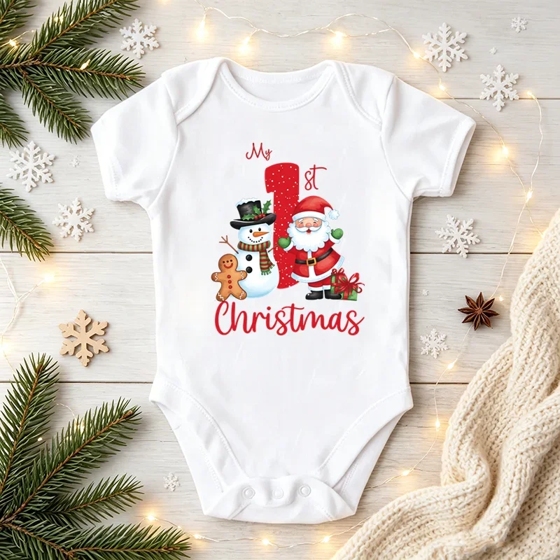 Mi Primer Navidad: Body de Manga Corta para Bebé con Estampado de Papá Noel, Muñeco de Nieve y Galleta de Jengibre, Ropa de Navidad para Recién Nacido