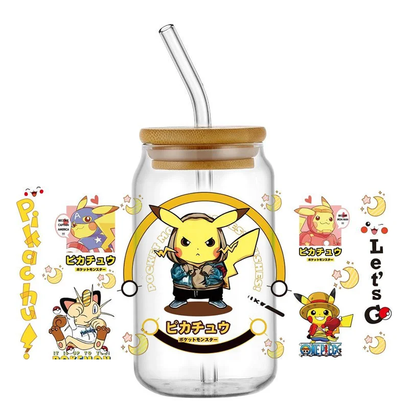 Miniso Cartoon Pokemon Mix UV DTF Transfer Glass Sticker Waterproof Transfers Decals For 16oz Glass Cup Wrap Stickers