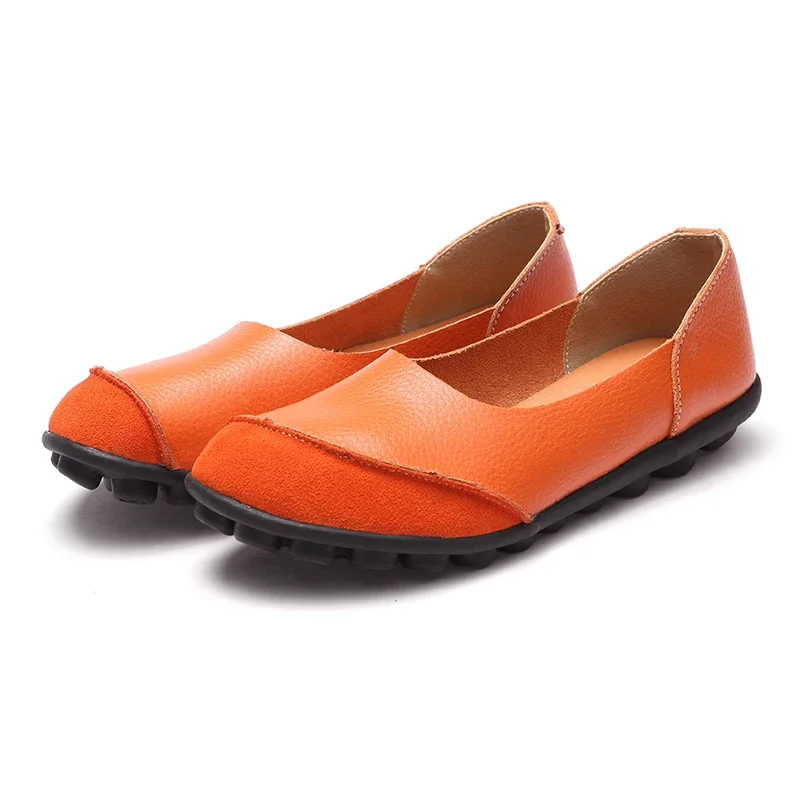 HOVINGE  Women plus size Handmade Leather Splicing Flats Moccasins Loafers ballet flats women Comfortable soft Casual Shoes