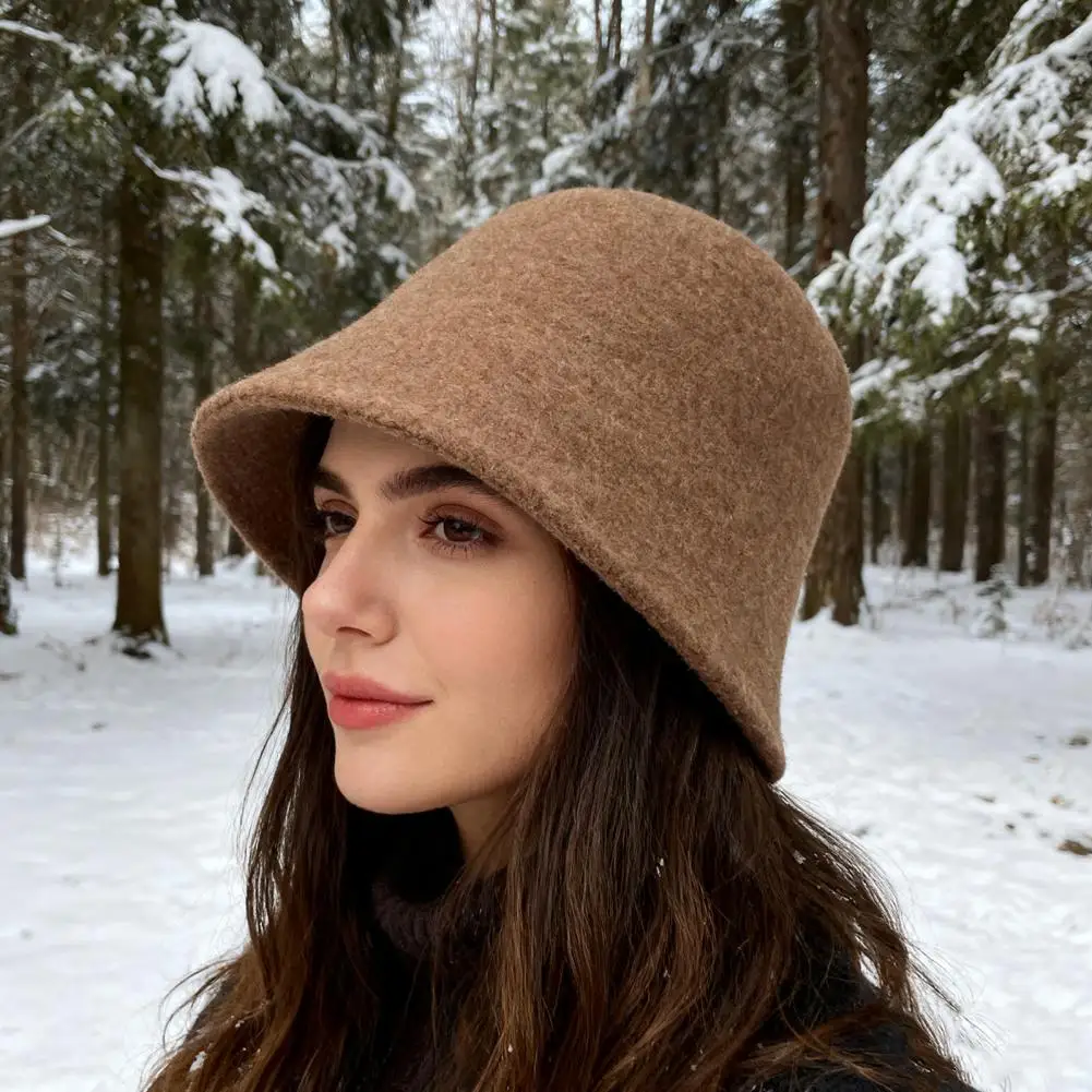 Warm Wool Bucket Hat Adjustable Wool Fisherman Hat Winter Warm Bucket Hat for Women Casual Wide Brim Versatile Outdoor Accessory
