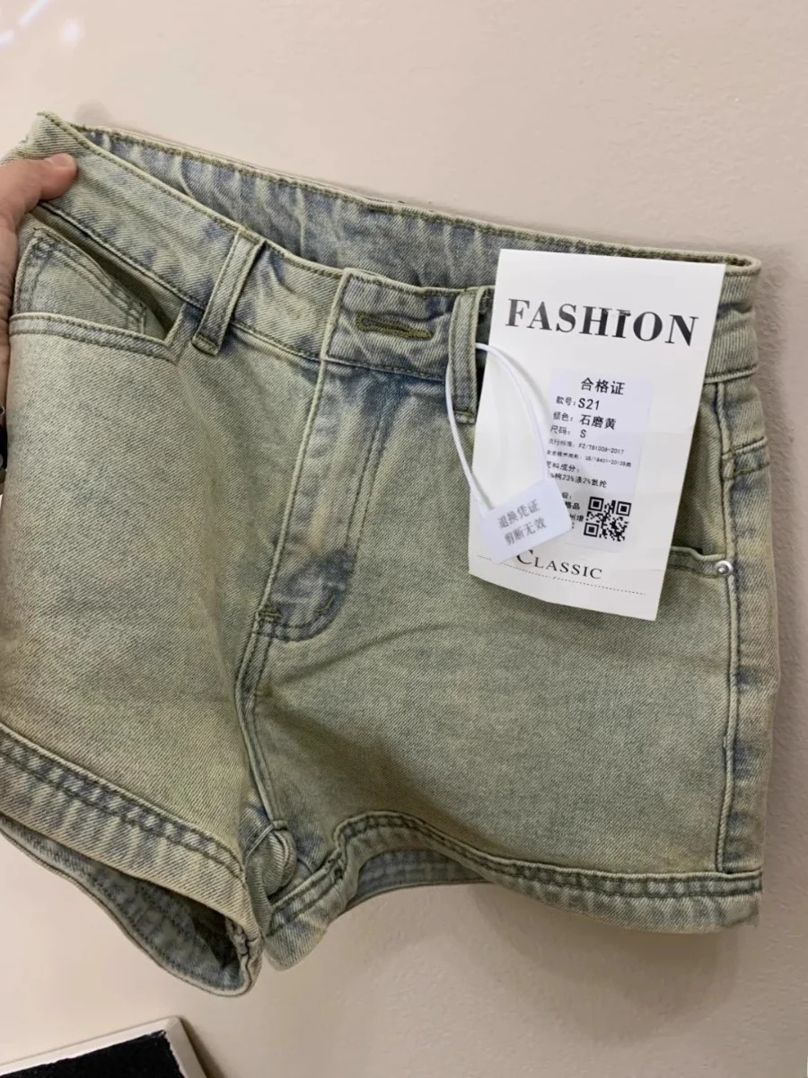 American Retro High Waist Denim Shorts Women Summer Large Size Spicy Girl Tight Slim A-Line Wraparound Hot Pants Casual Style