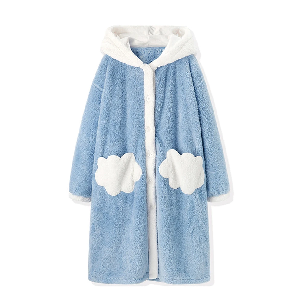 

Christmas Santa Claus Nightgowns Blue Hooded Flannel Nightdress Women's Christmas Pyjamas Loungewear New Year Warm Pajamas S-XL