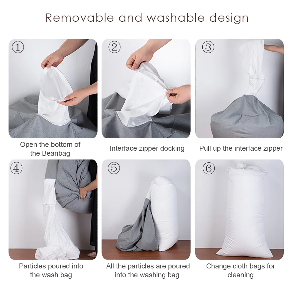 غطاء كسول بدون حشوة - كرسي كيس فول كبير، تصميم بسيط بلون الأريكة، سهل التنظيف