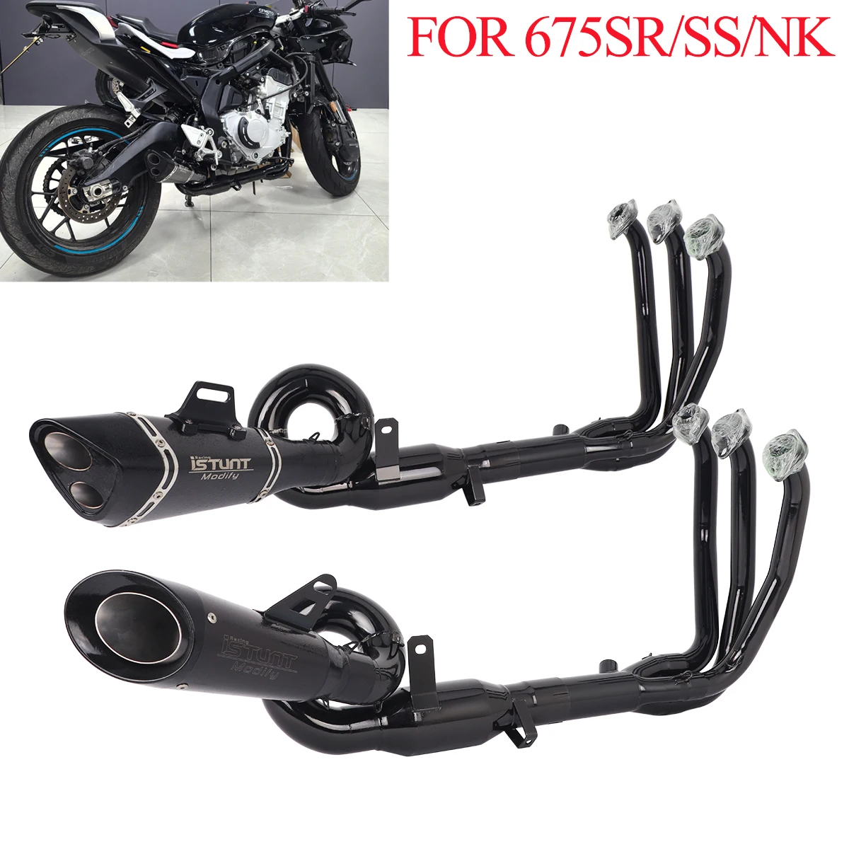 675SR-R Auspuffanlage Slip-On für CFMOTO 675SS 675SR 675NK Motorrad Auspuff Schalldämpfer Verbindungsrohr 2 Sensoren