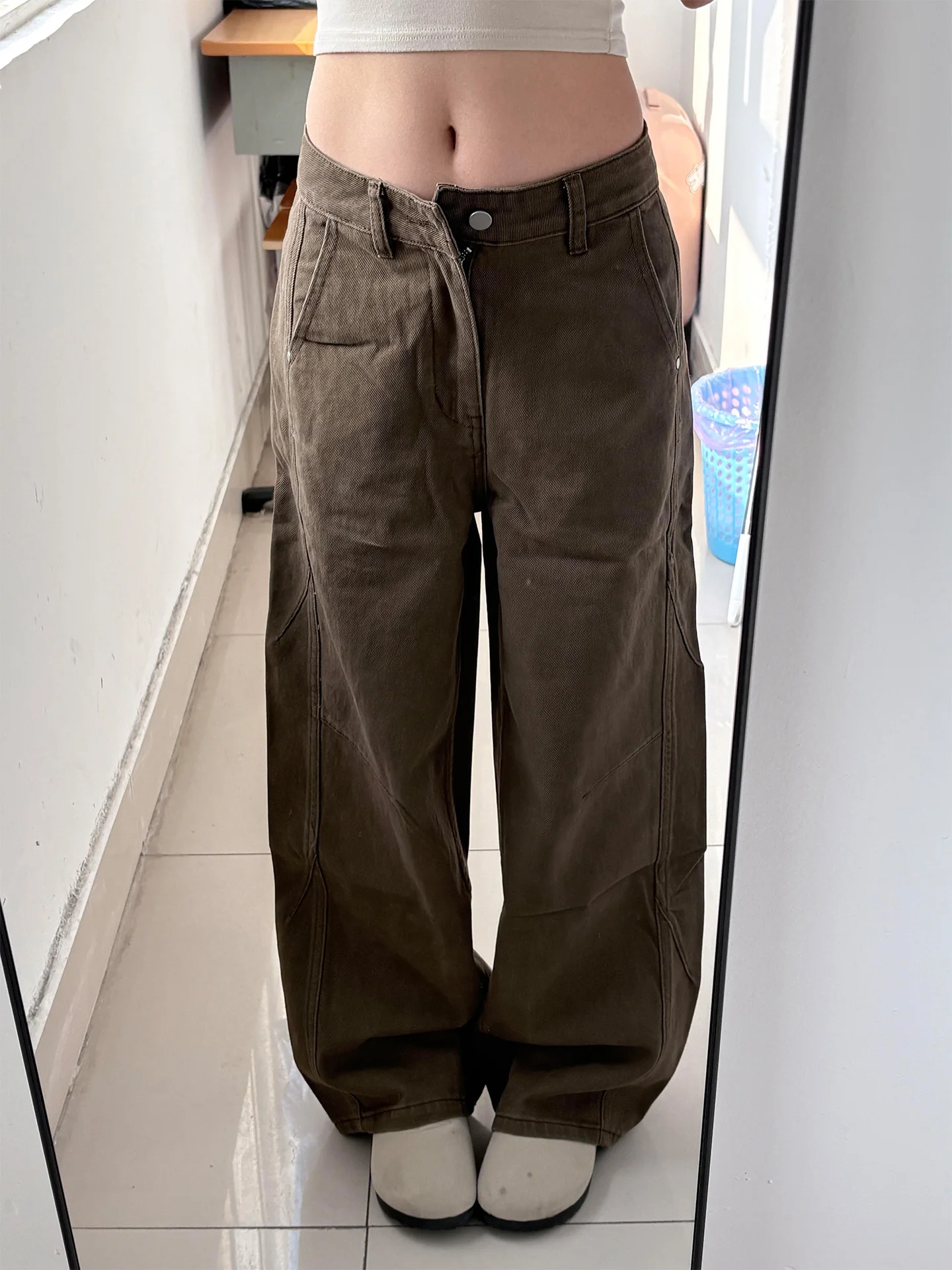 

High Waist Wide Leg Jeans Women's Coffee Color Straight Cut Lazy Style Summer New Arrival Vintage Wide Leg Pants