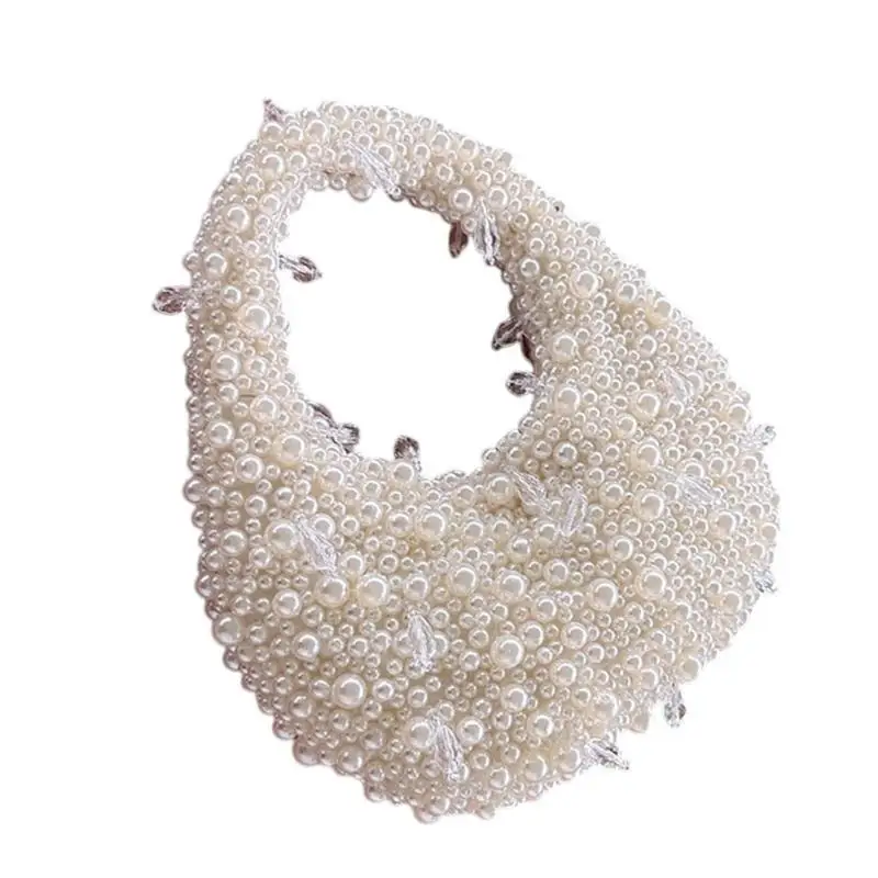 

X5XA Elegant Faux Pearls Beaded Handbag Lightweight PVC Bag For Women Casual