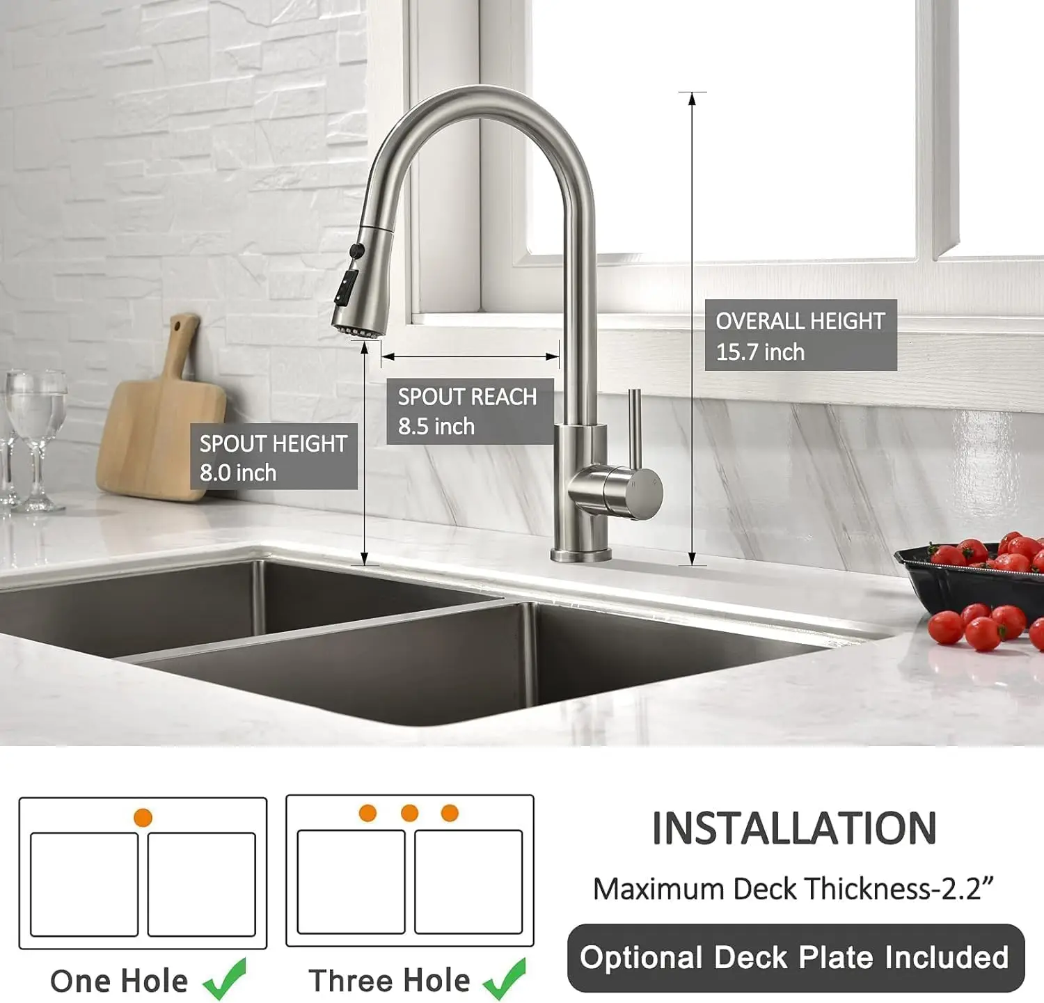 Kitchen sink faucet with pull-down spray head, suitable for RV, laundry room, bar, providing efficient cleaning