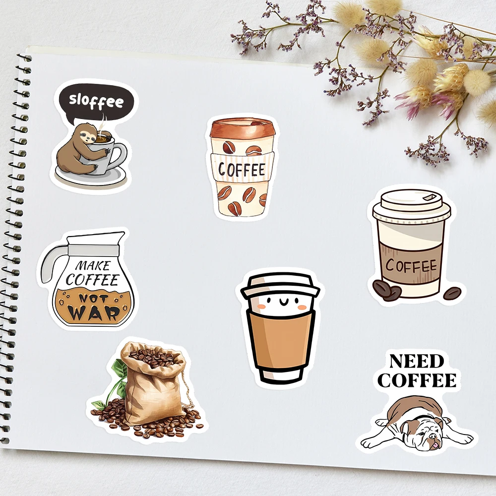 Watercolor Coffee Cafe Stickers Latte DIY Toy Gift Graffiti Waterproof Decal for Phones Laptops Scrapbooking Luggage Decorative