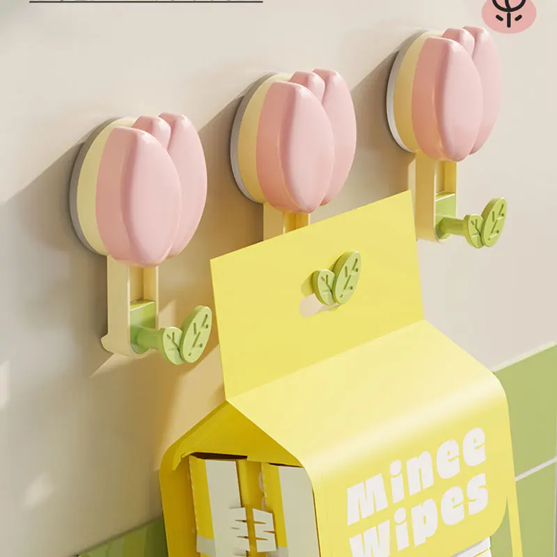 Tulip Suction Cup Hook--No-Drill Adhesive Hook Towel Rack, Universal for Kitchen and Bathroom Walls, Vacuum Adsorption Prevents Easy Detachment