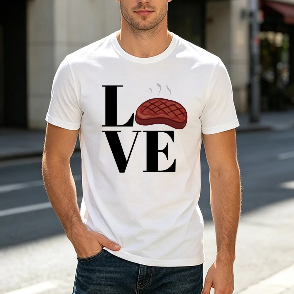 Steak Lovers Funny Graphic Tee Men Casual Short Sleeve T-shirt Creative Meat Print Apparel Summer Streetwear Top
