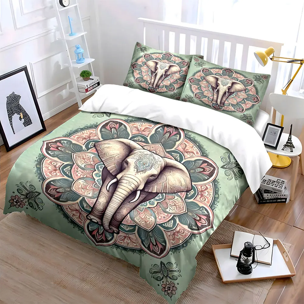 Mandala Decorated Elephant Illustration Duvet Cover Set with 3D Printing Design Soft Polyester Bedding Set All-Season Comfort