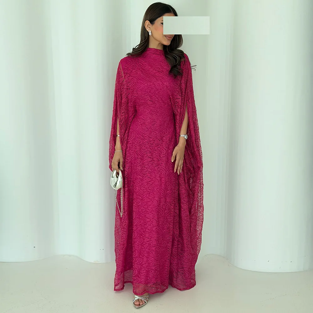 

Customized Crew Neck Short Sleeves Evening Dress Formal Lace Celebrity Gowns Delicate A-Line Floor Length Bespoke Occasion Gowns