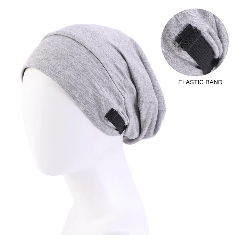 New Unisex Stretchy Adjustable Beanie Hat Satin Lining Chemo Cap Muslim Headwear Cotton Turbante Bonnet Ladies Hair Accessories