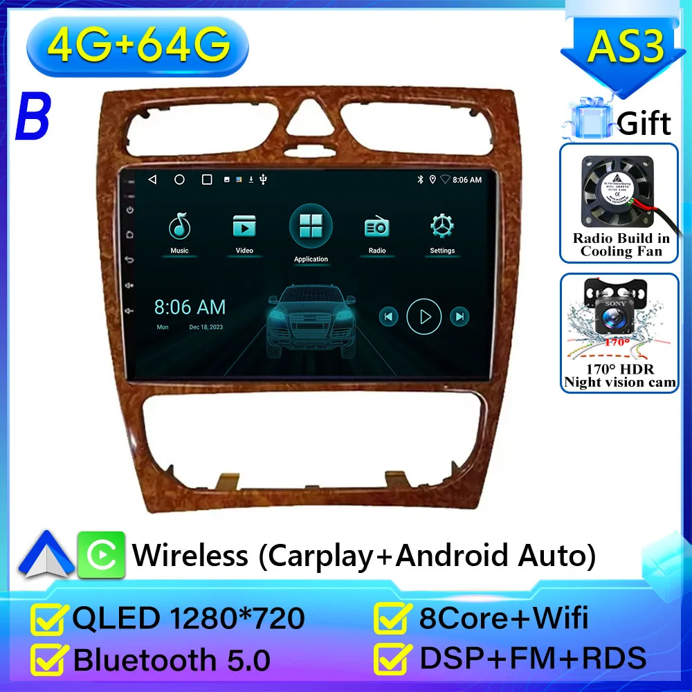 Autoradio Carplay Voor Mercedes Benz C-Klasse W203 C200 C320 C350 CLK W209 2002-2005 navigatie GPS Android Auto 5G Wifi Geen 2din