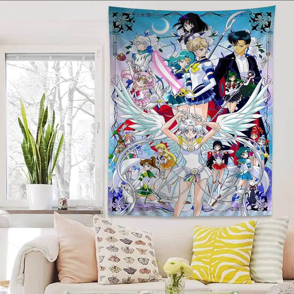 Anime S-Sailor Lovely M-Moon Tapisserie Kunstdruck Japanischer Wandteppich Anime Wandbehang Home Decor