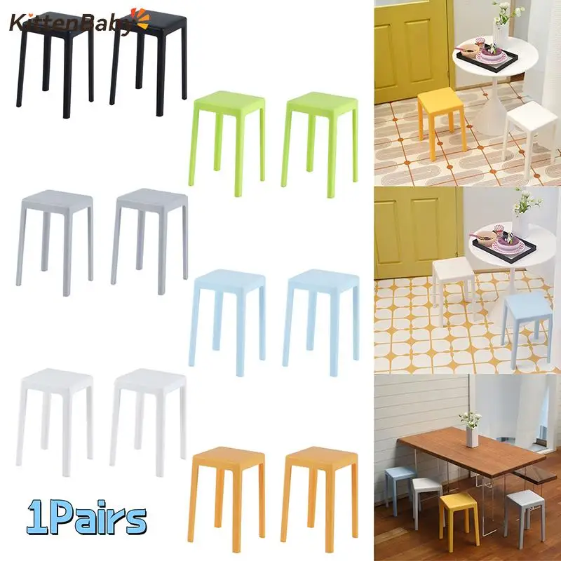 

2Pcs 1:6 Dollhouse Miniature High Footed Stool Bar Counter Chair Dining Chair Furniture Model Decor Toy Doll House Accessories