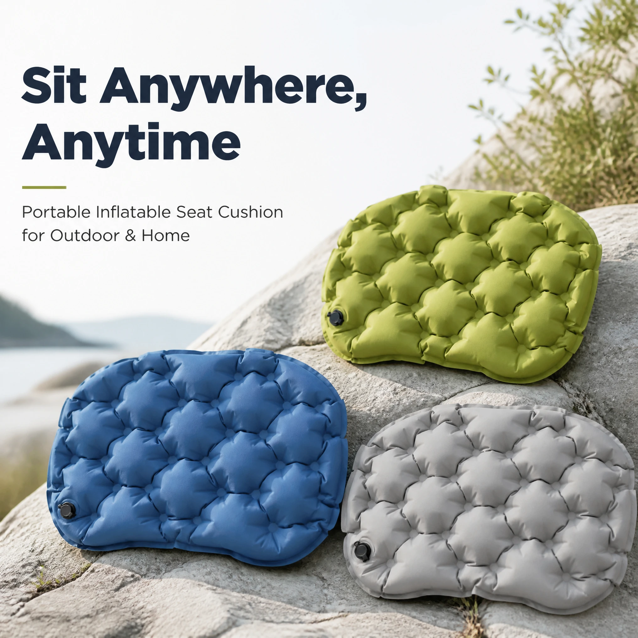 75D Polyester Pongee Inflatable Seat Cushion Waterproof TPU Coated Portable Foldable Air Pad Fast Inflate Outdoor Camping view 6