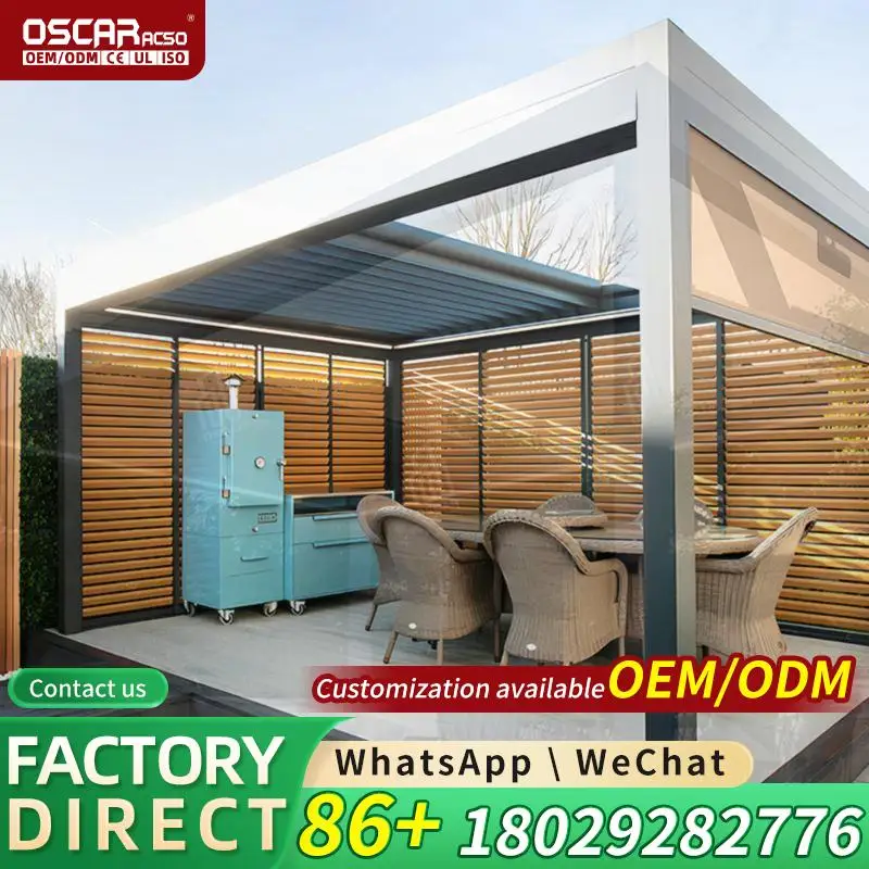 20X20 European Aluminum Motorized Retractable Pergola with Solar LED Lights for Backyard Garden Gazebo pergolas