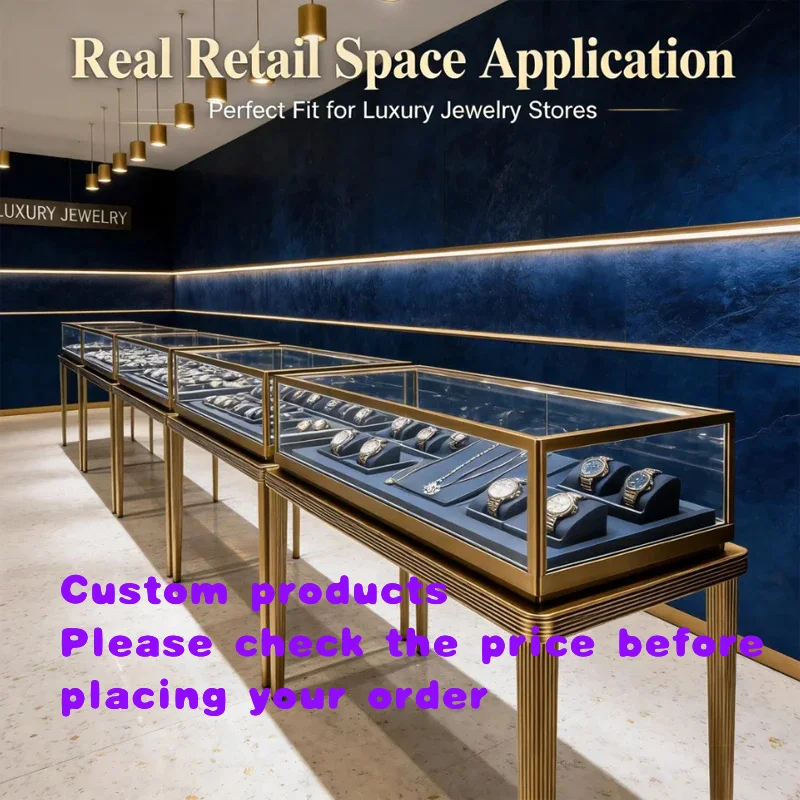 custom.High-end Countertop Style Jewelry Display with Double Locks LED Lighting Metal Frame Retail Interior Desig