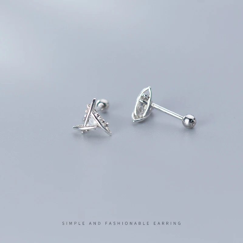 Modian Sparkling AAA Zircon Triangle Sterling Sliver 925 Stud Earring for Women Trendy Anti-Allergy Ear Pin Fine Jewelry Gift image 3