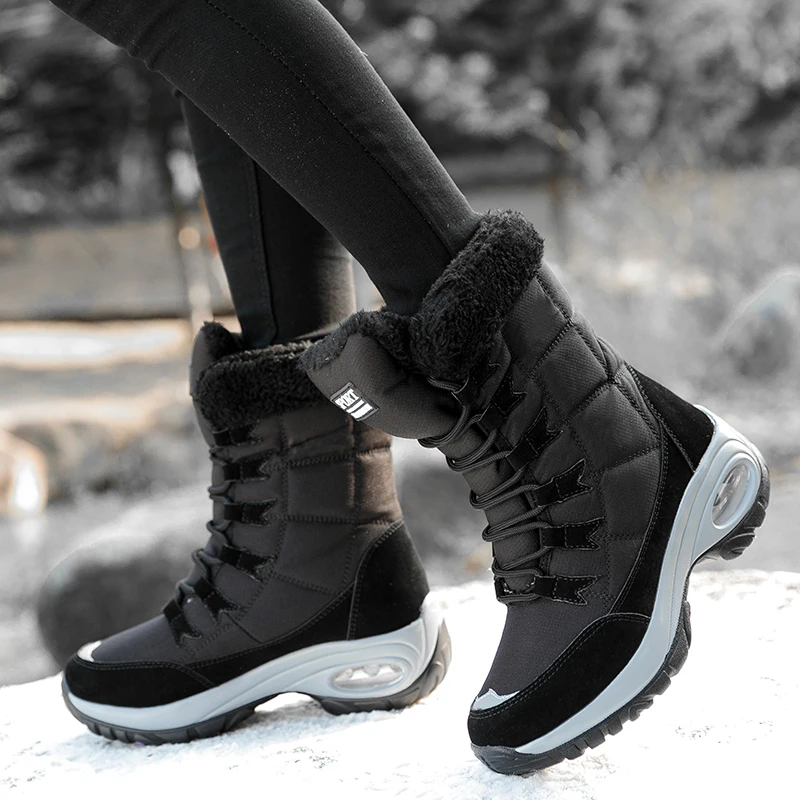 Women Boots Winter Keep Warm Quality Mid-Calf Snow Boots Ladies Lace-up Comfortable Waterproof Booties Thigh High Leather Boots