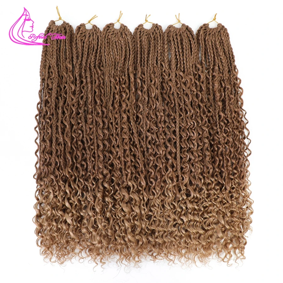 Boho Box Braids Synthetic Hair 14 18 24inch Curly Ends Goddess Box Braids Braiding Hair Extensions with Fly Curl For Black Woman