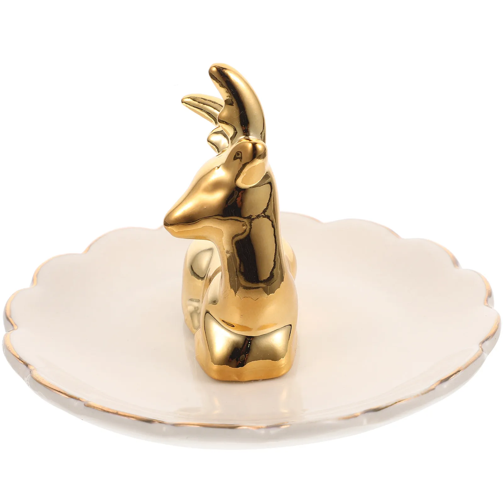 Ceramic Jewelry Storage Plate Elk Decor Desktop Jewelry Tray Multifunctional Ring Earring Holder Trinket Storage Dish Organizer