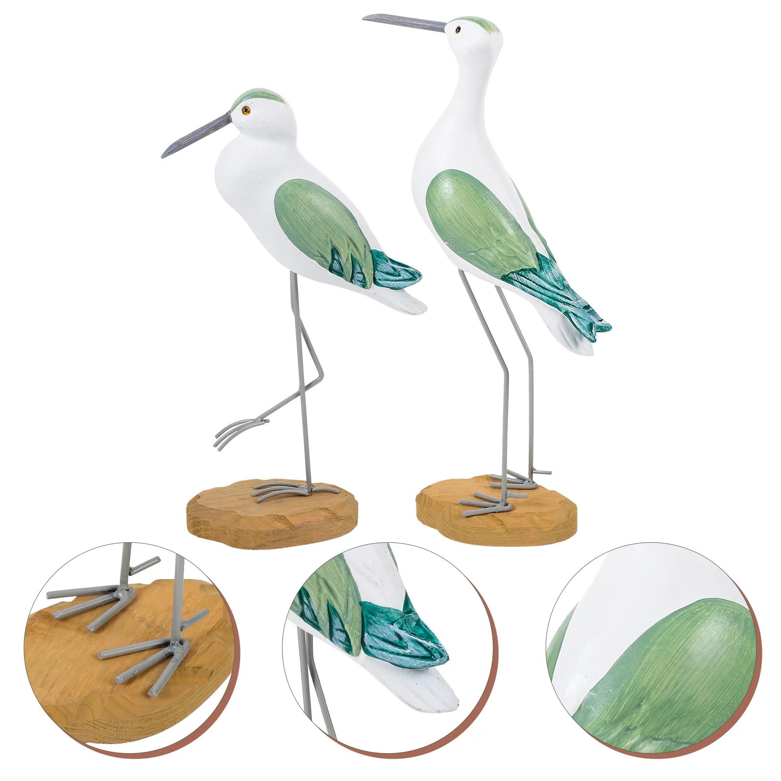 

2 Pcs Tray Decor Seagull Ornaments Bird Craft Wooden Adornment Decorations Simulation Green Desktop Sculpture Seaside