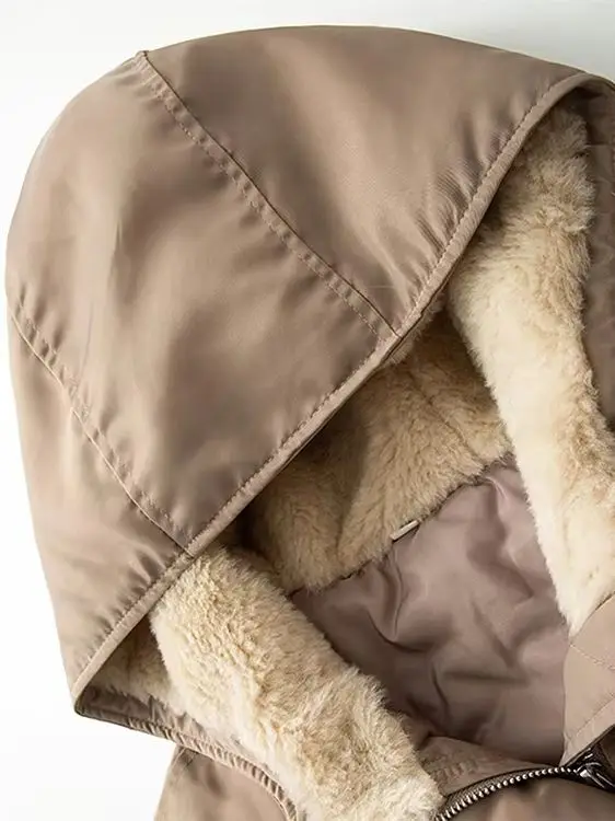 

HH Winter Women Long Sleeves Hooded Zipper Pockets Decoration Street Style Jacket Women Elegant Loose 3-Color Pilot 2026 Coat