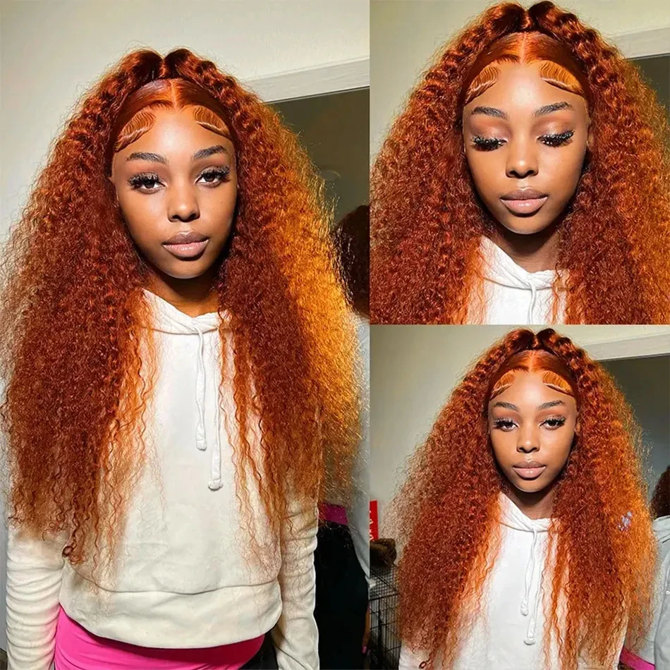 Perruque Lace Front Wig Deep Wave naturelle bouclée, cheveux humains, 13x4, 13x6, couleur HD, vidéo orange