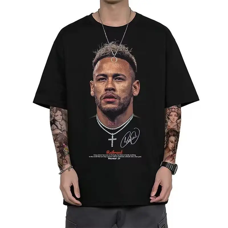

Лето 2021, новая футболка с короткими рукавами и принтом Ins High Street Neymar, мужская и женская футболка с круглым вырезом