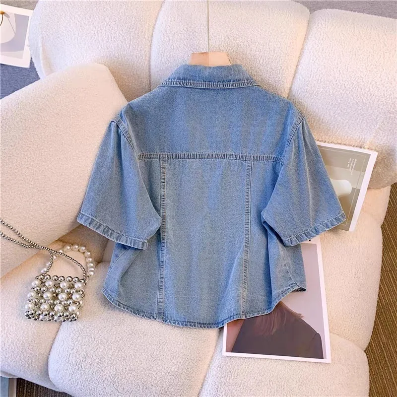 

Denim Coat Patchwork Linen Womens Spring Soft Snap Button Flared Waistband O-Neck Minimalist Casual Adjustable Pleated Standneck