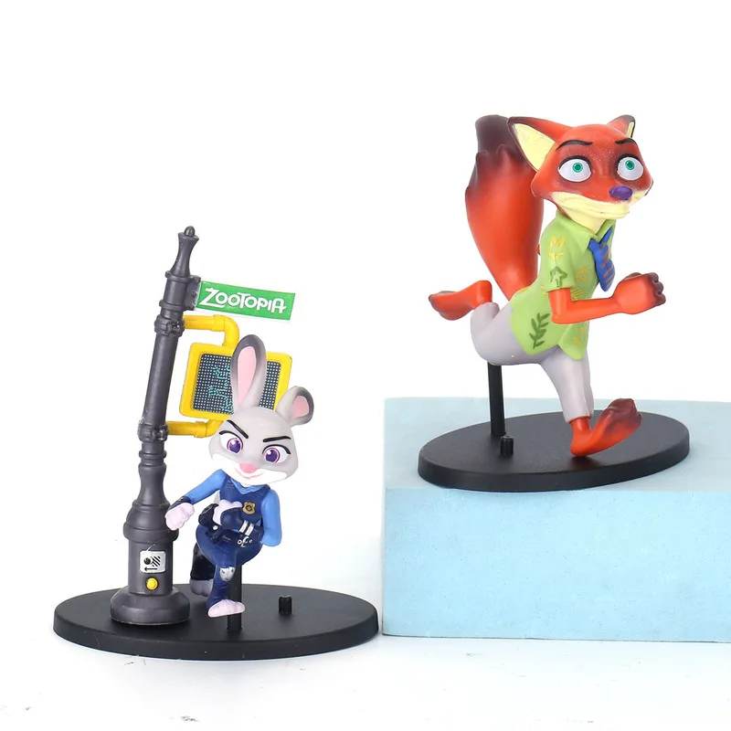 6pcs/Set Disney Zootopia Judy Rabbit Nick Fox Series Figurine Models Cute Cartoon Anime Figurine Accessories Gift 10-12cm
