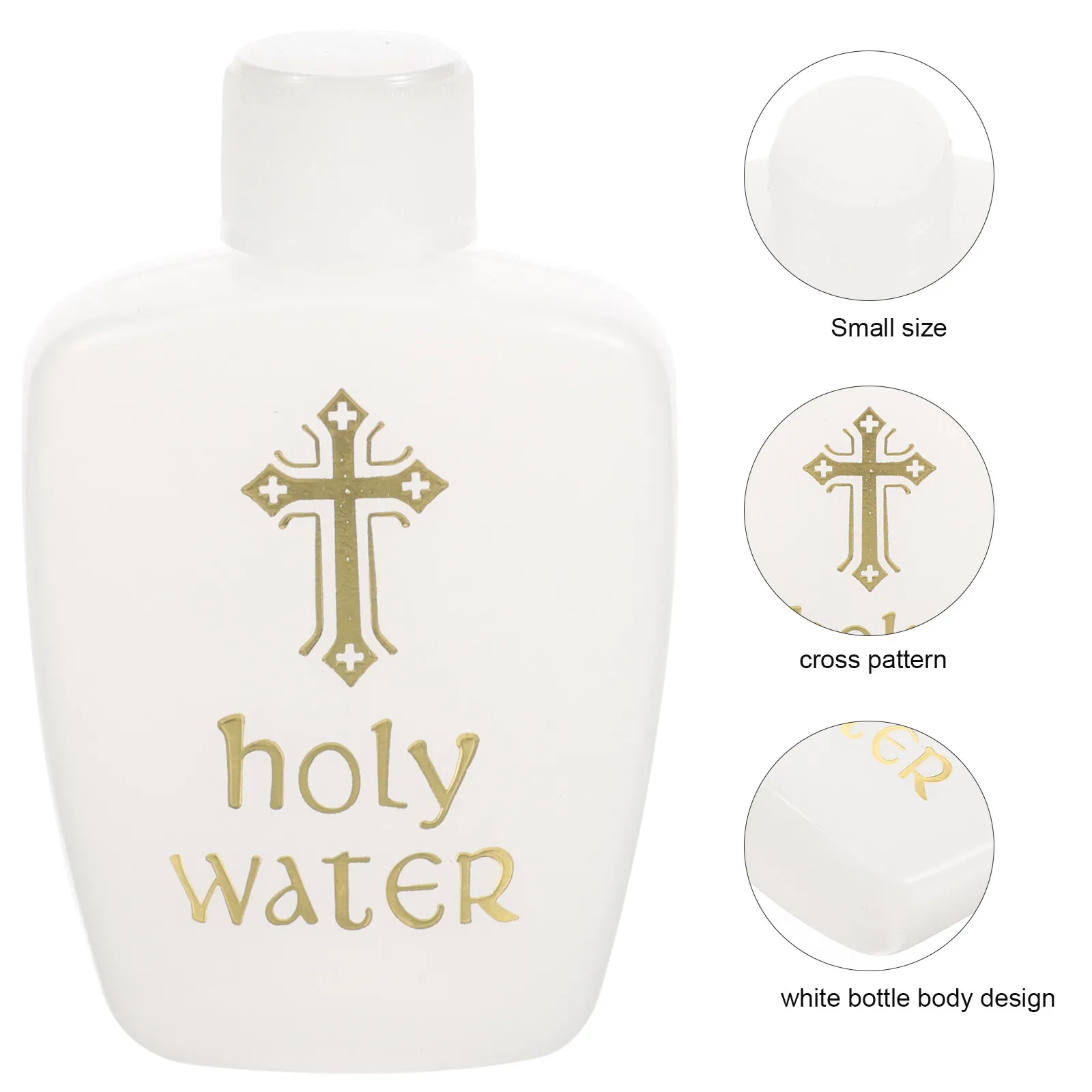 6Pcs Holy Water Bottles White Plastic Bottles 60Ml Refillable Church Baptism Exorcism Jesus Cross Pattern Gold Logo