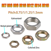 Hex Nut M7 M8 M9 M10 M12 M14 M16 Galvanized/Nickel Plating Fine Thread Hexagon Thin Nuts Lighting Nut Pitch 0.75/1/1.25/1.5mm
