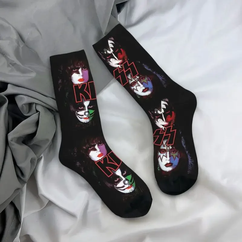 Fun Mens Heavy Metal Kiss Band Dress Socks Unisex Warm Comfortable 3D Print Rock And Roll Crew Socks