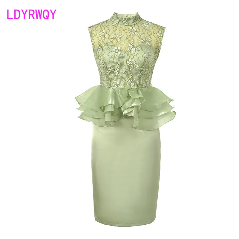 2023 Summer New Women\'s Fashion Celebrity Style Waist Wrapped Ruffle Lace Wrapped Hip Dress