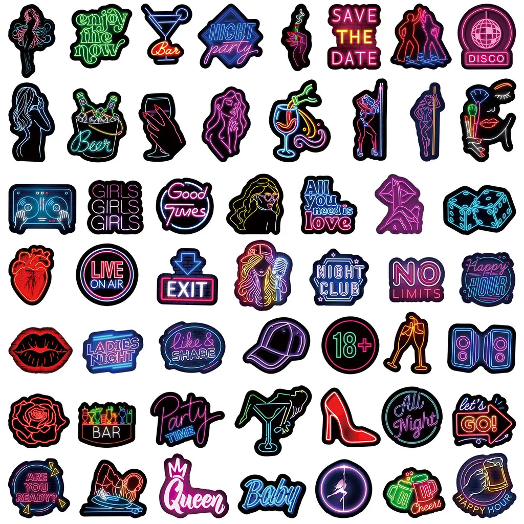50 قطعة من ملصقات الملهى الليلي بإضاءة نيون - ديكور مقاوم للماء للسيارة والهاتف وكوب الماء والأمتعة والكمبيوتر المحمول لتسجيل متجر YourLife #3
