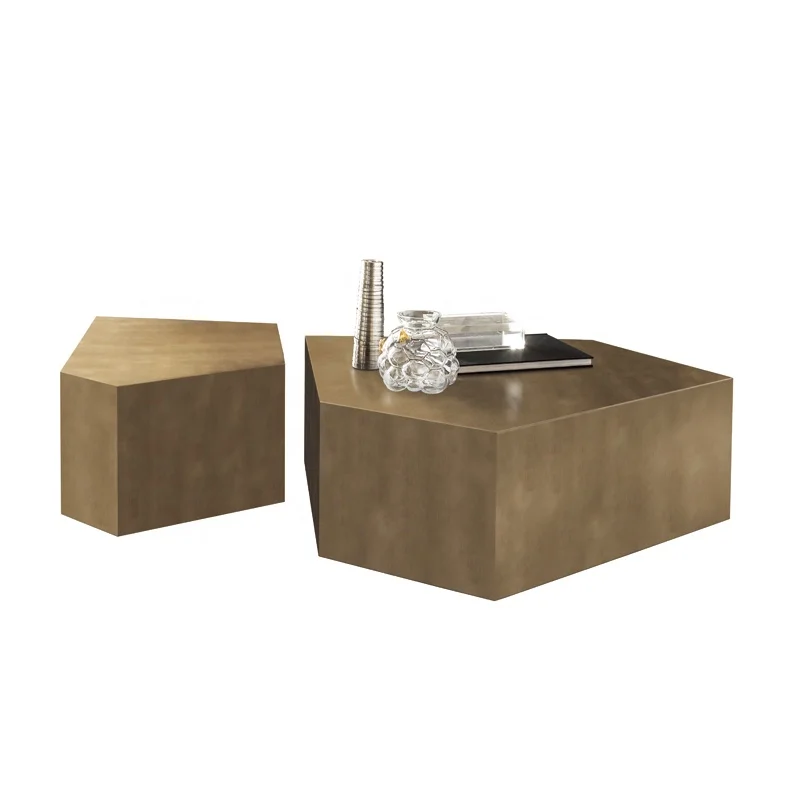 

Modern Luxury Home Furniture Villa Living Room Hotel Lobby Geometric Gold Stainless Steel Coffee Table Set